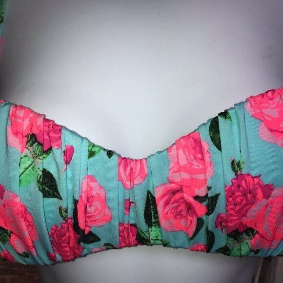 NEW! H&M Turquoise Floral Bandeau with Straps 4 - Picture 6 of 8